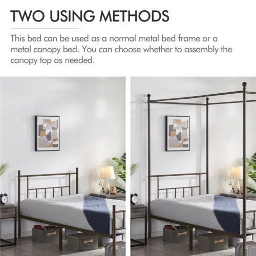 Metal Canopy Bed Frame With Headboard/Foot<wbr/>board Four-poster Bed Twin/Full/Quee<wbr/>n
