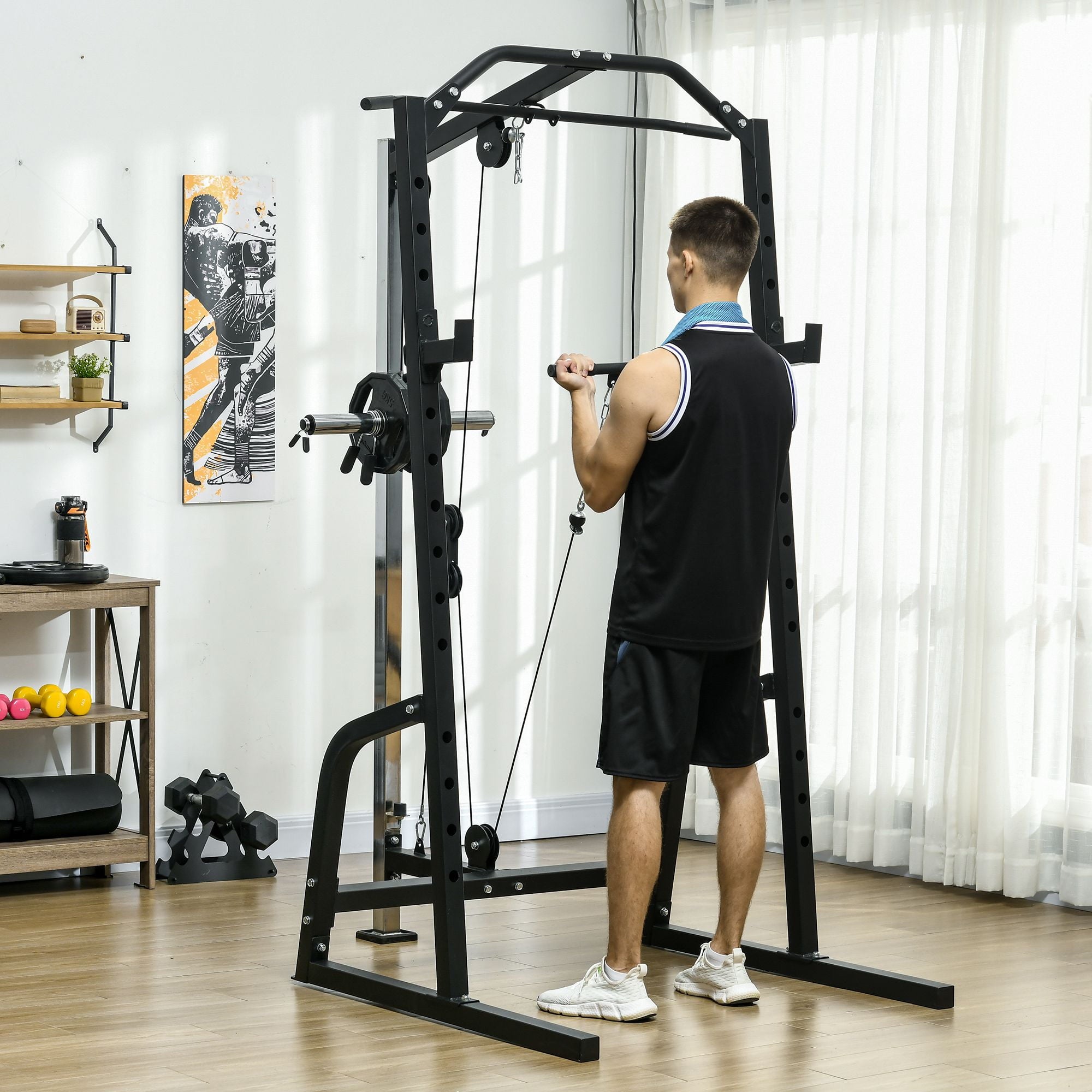 Soozier Power Cage with Pulley System, Squat Rack, Pull up / Push up Stand