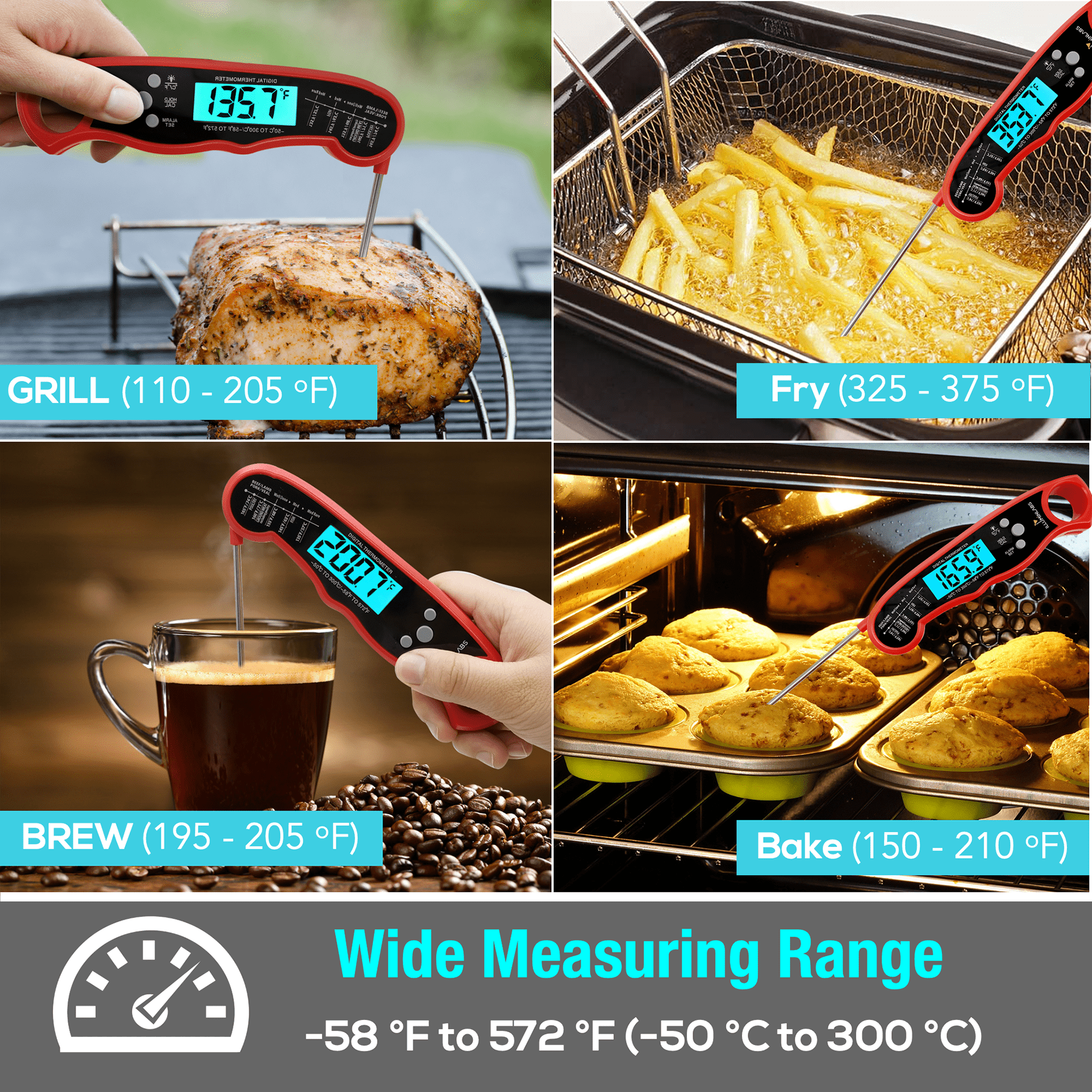 ComfiTime Dual Probe Meat Thermometer - Digital Food Thermometer with Alarm, for Cooking, Candy, Oven, Grill and Deep Fry. Accurate Instant Read or Stay-in-Oven Kitchen Thermometer, Pre-Calibrated