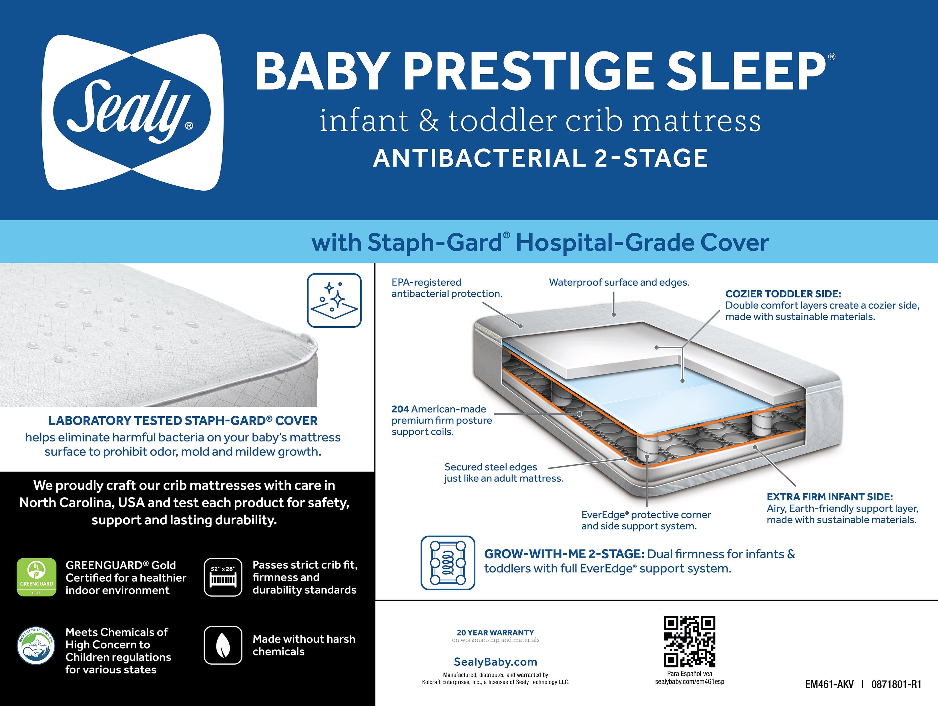 Baby Prestige Sleep Ultra-Premium 2-Stage Antibacterial, 204 Coil, Crib & Toddler Mattress