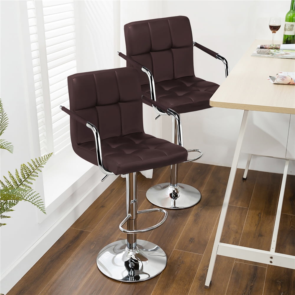 Topeakmart Adjustable PU Leather Bar Stools with Backrest and Footrest 2pcs Brown