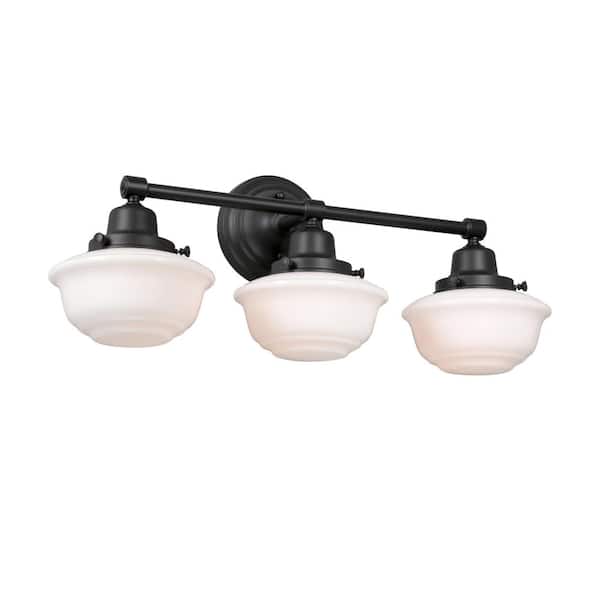 Belvedere Park 23.25 in. 3-Light Espresso Bronze Farmhouse Bathroom Vanity Light with Frosted Glass Shades