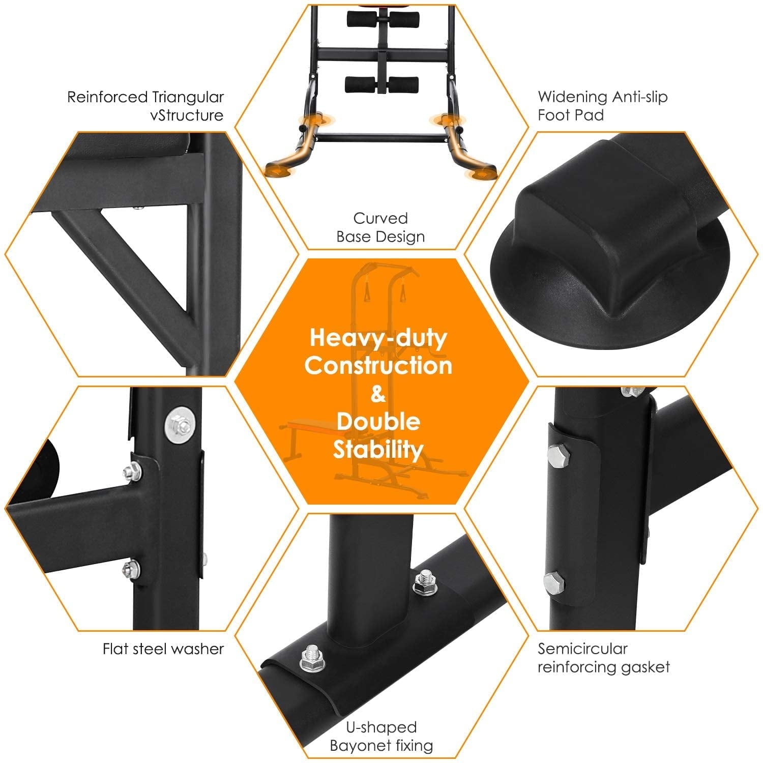 GARTIO Heavy Duty Power Tower Pull Up Bar Dip Station W/ Sit up Bench Home Gym Strength Training Adjustable Height - 400 lbs