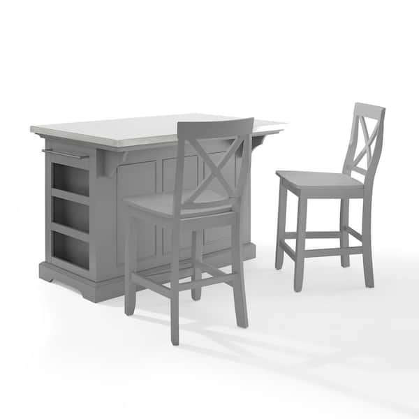 Julia Gray Kitchen Island with X-Back Stools