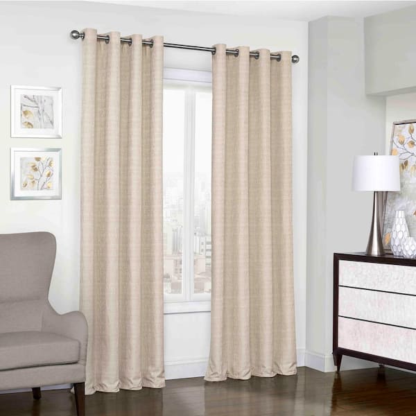 Trevi Natural Solid Polyester 52 in. W x 108 in. L Blackout Single Grommet Top Curtain Panel