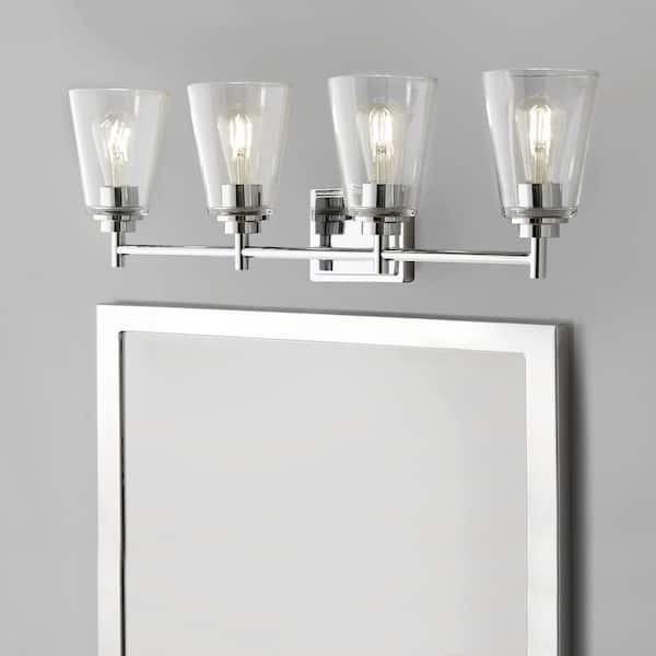 Wakefield 31 in. 4-Light Chrome Modern Vanity with Clear Glass Shades