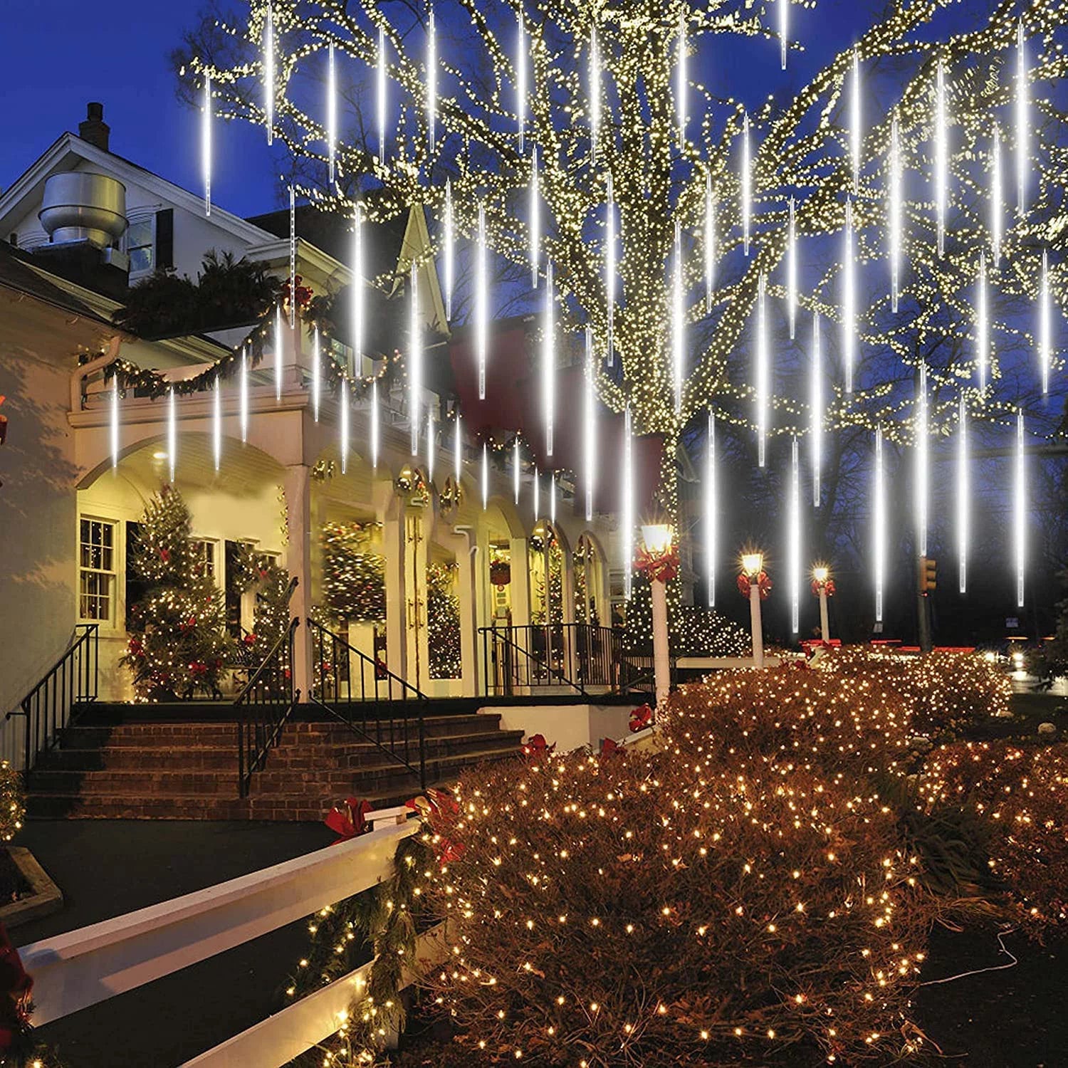 Upgraded Meteor Shower Rain Lights - 19.68 Inch, 10 Tubes, 540 LED Falling Rain Drop Christmas Light, Waterproof Cascading Lights for Holiday Party Wedding Christmas Tree Decoration (White)