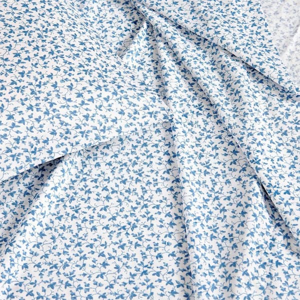Lavange Vine 4-Piece Blue T300 Cotton King Sheet Set