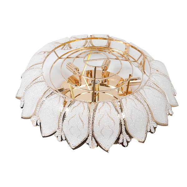 23 in. 7-Light Modern Gold Lotus Flower Shape Flush Mount Ceiling Lamp with Remote Control