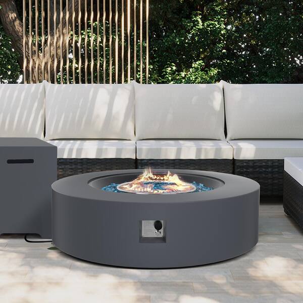 42 in. 50,000 BTU Dark Gray Round Iron Outdoor Propane Gas Fire Pit Table with Propane Tank Cover