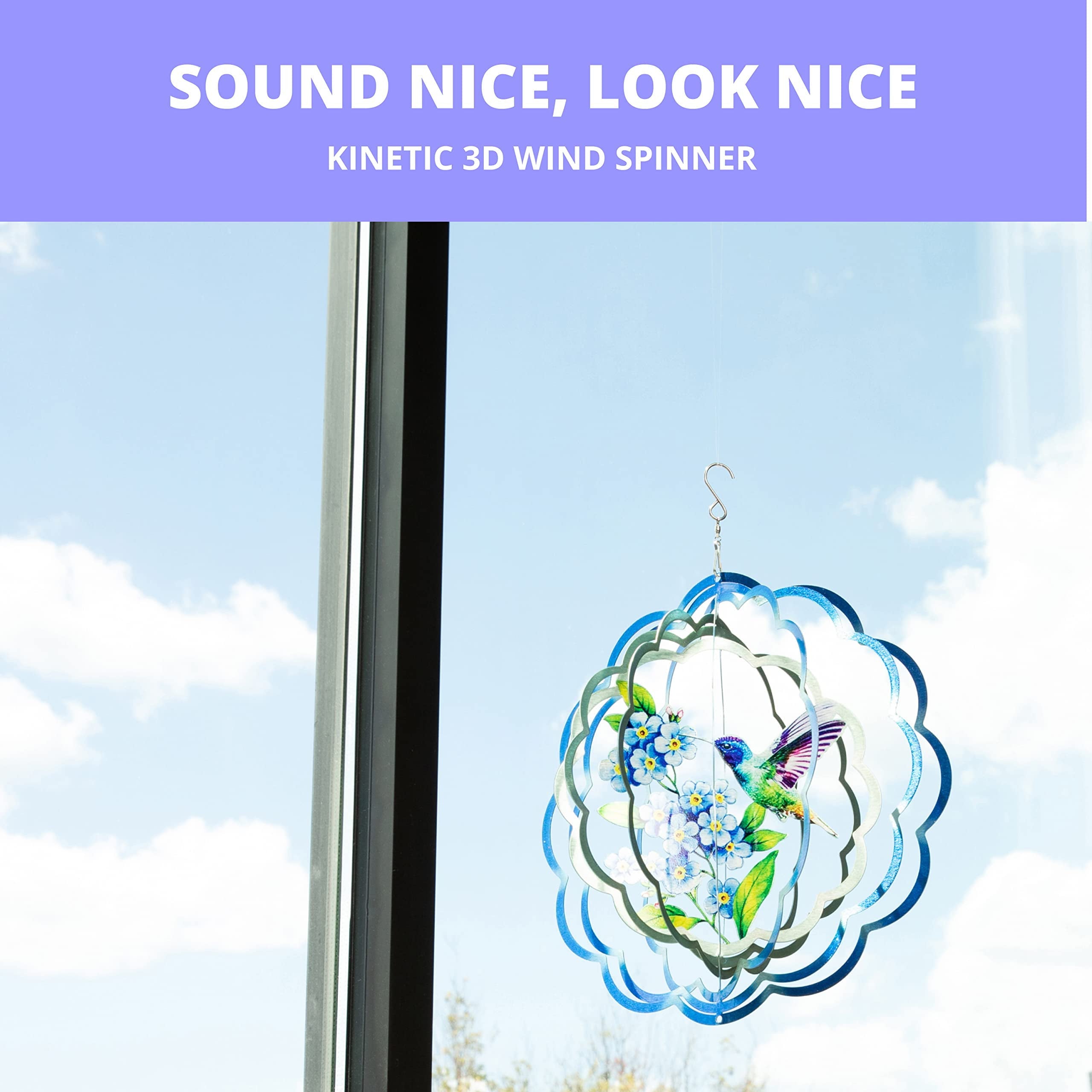 VP Home 3D Floral Hummingbird Kinetic Wind Spinner - Large Outdoor Metal Garden Spinner for Yard and Garden Decor - 12