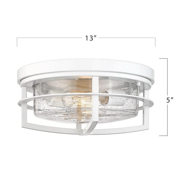 13 in. 2-Light White Flush Mount Ceiling Light with Seeded Glass