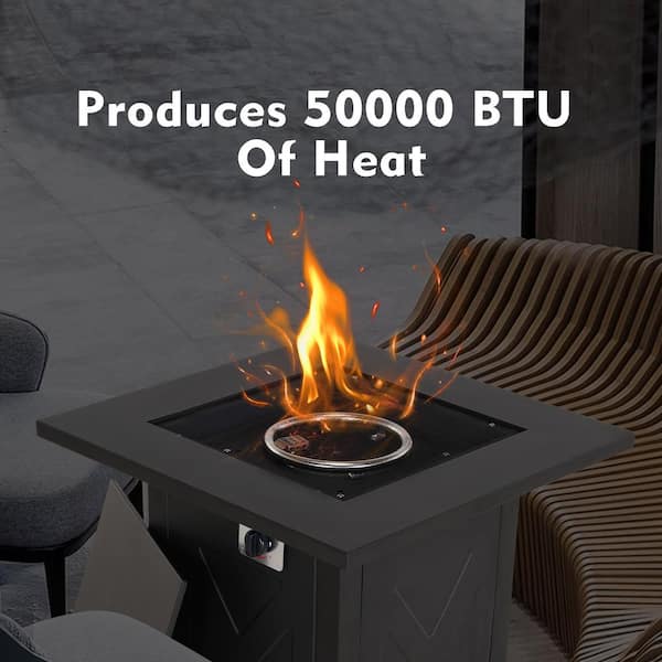 24.5 in. Black Square Metal Propane Fire Pit Table with Volcanic Stone and ETL-Certified