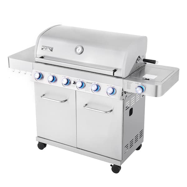 6-Burner Propane Gas Grill in Stainless with LED Controls, Side Burner and Rotisserie Kit