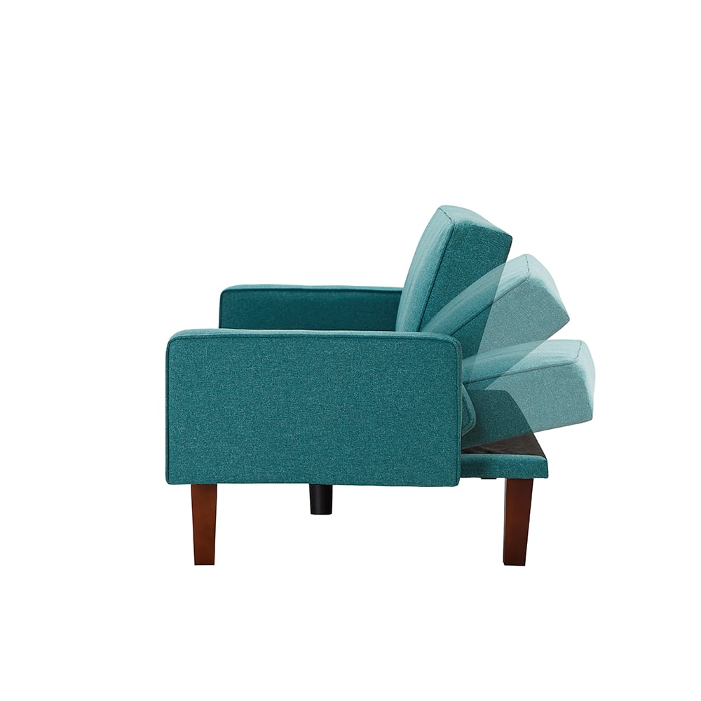 Modern Futon Sofa Bed, Linen Fabric Sleeper Sofa, Convertible Reclining Upholstered Couch Bed with 5 Wood Legs and Armrest, Foldable Couch Sofa Bed for Living Room, Office, Apartment, B1030
