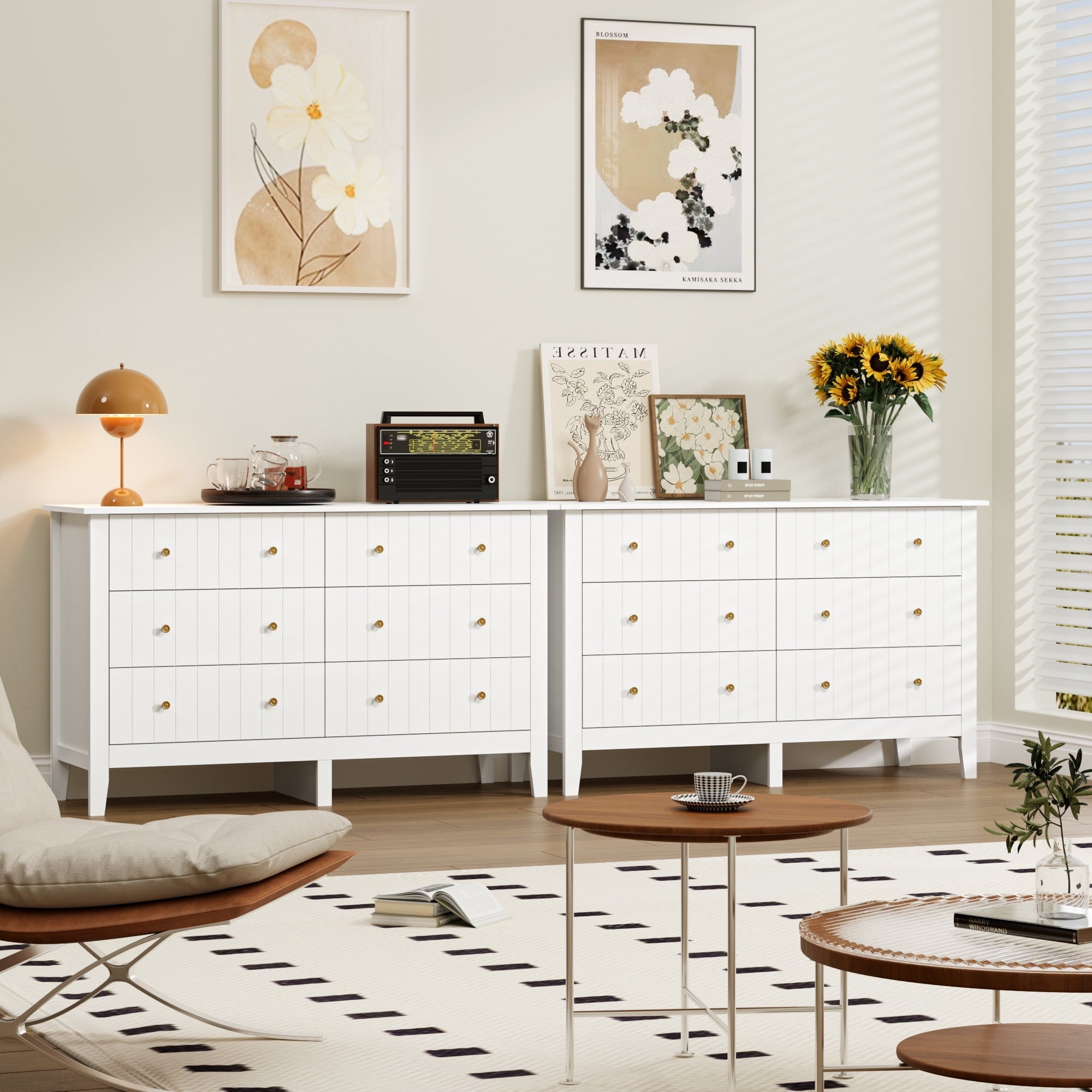 Homfa 6 Drawer Double White Dresser for Bedroom, Modern Wood Dresser Storage Cabinet for Living Room