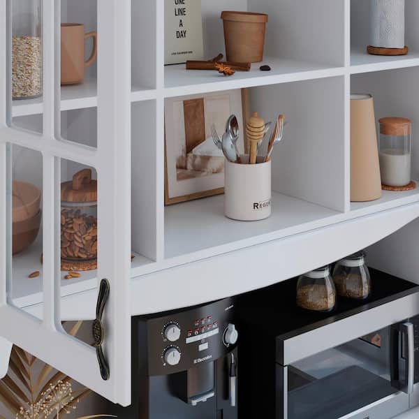 Galiano 73 in. Pantry White Buffet with Wine Rack Drawer and Hutch