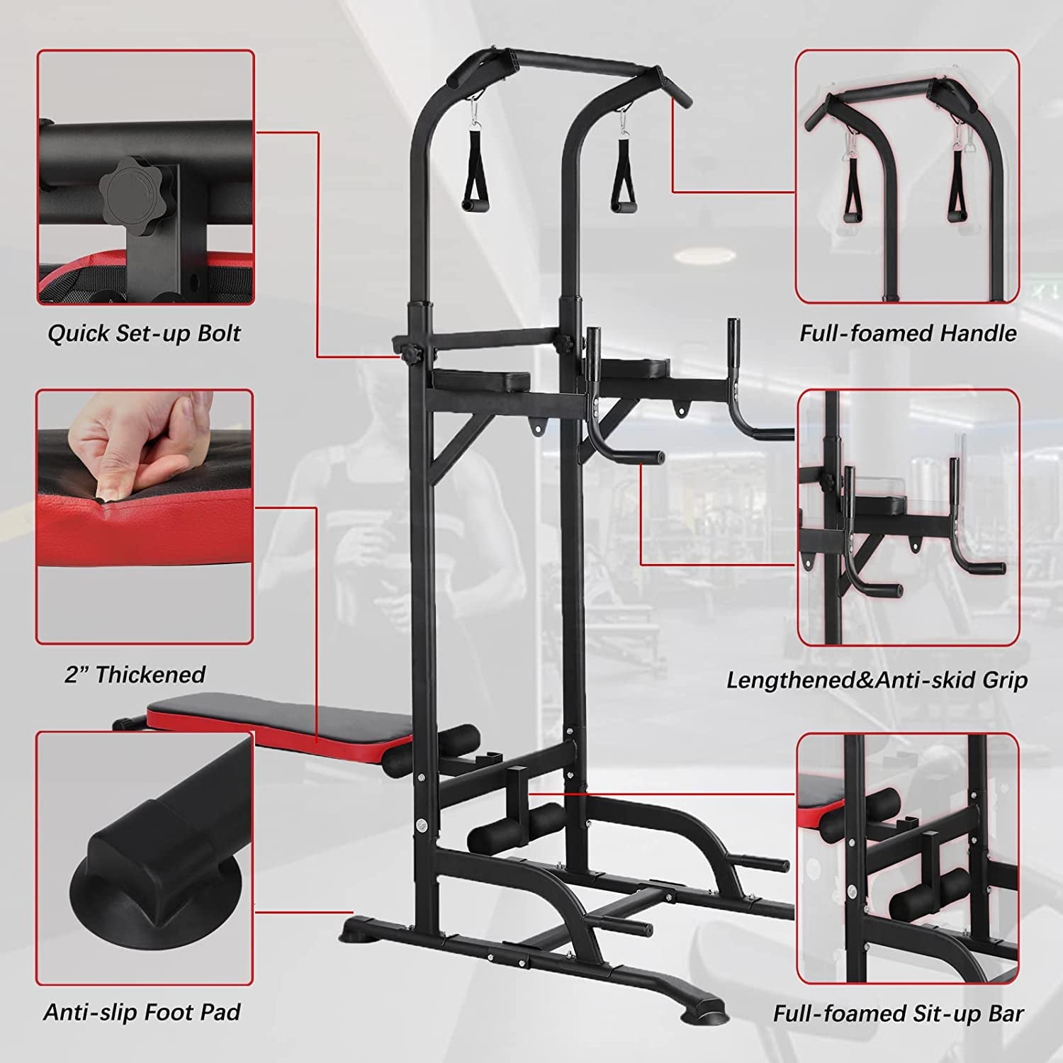 Increkid Foldable Power Tower Adjustable Height Pull up Bar Dip Station Strength Training
