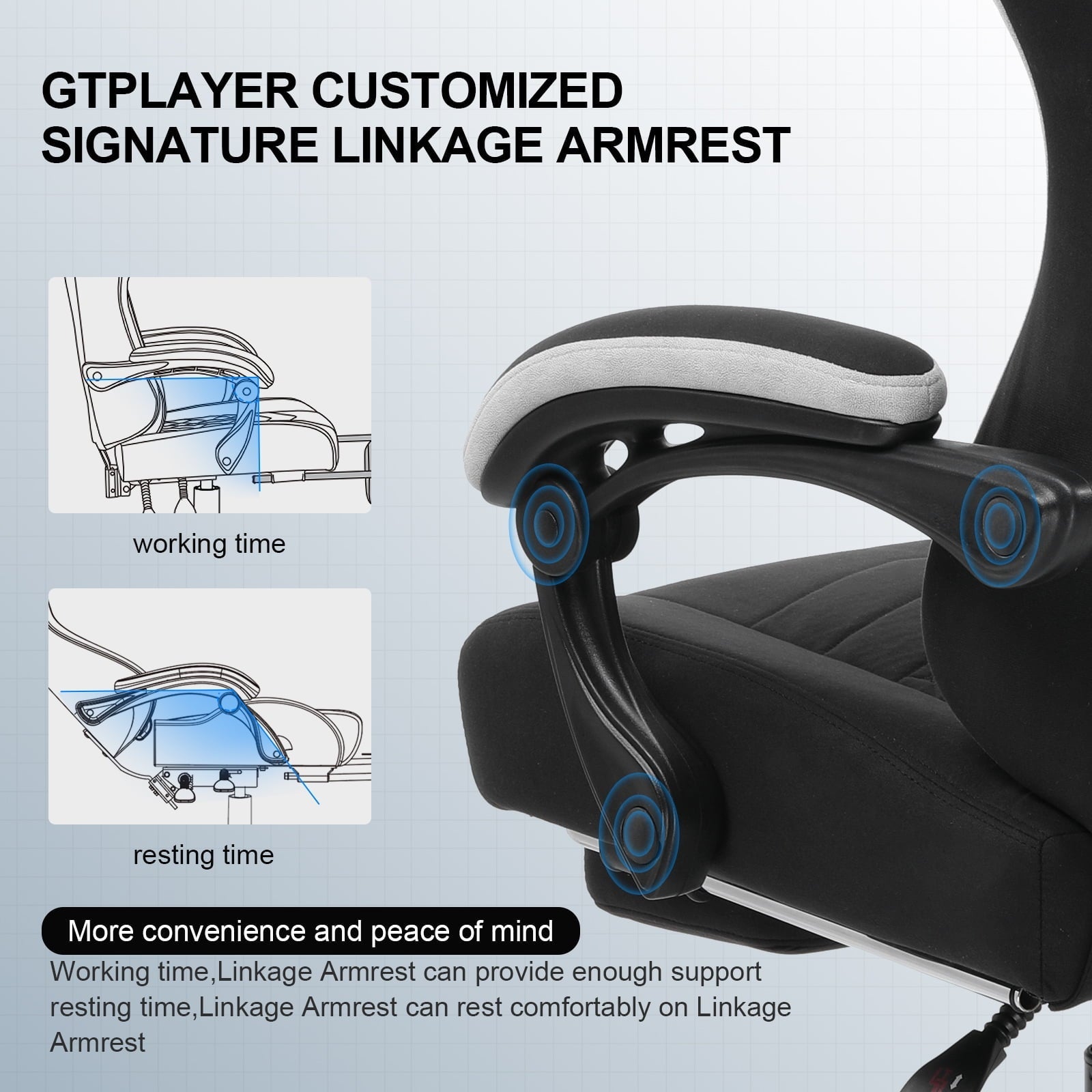 GTPLAYER Gaming Chair with Footrest&Pocket Spring Cushion&Linkage Armrests Ergonomic Office Chair,  Black