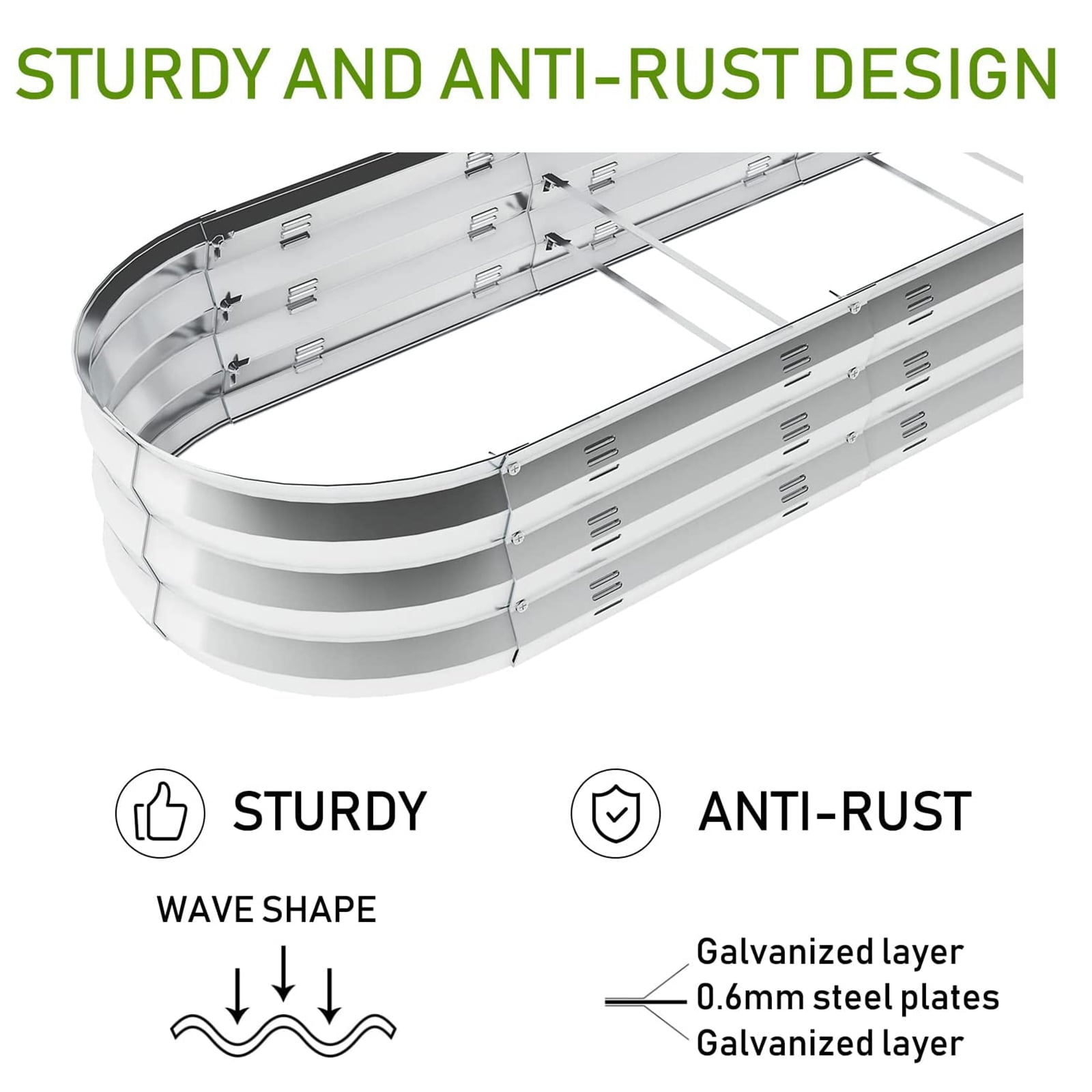 Raised Garden Bed Galvanized Metal Planter Box, 67