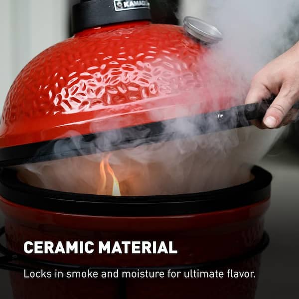 Joe Jr. 13.5 in. Portable Charcoal Grill in Red with Cast Iron Cart, Heat Deflectors and Ash Tool