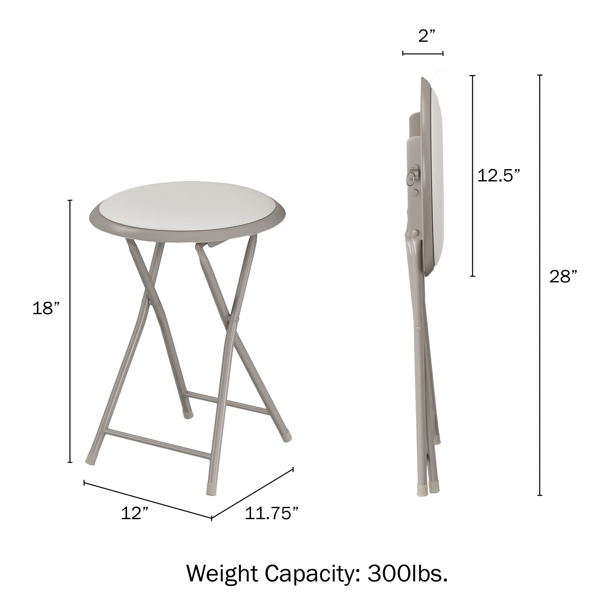 Trademark Home 18-Inch Folding Bar Stool Heavy-Duty, White, Set of 2