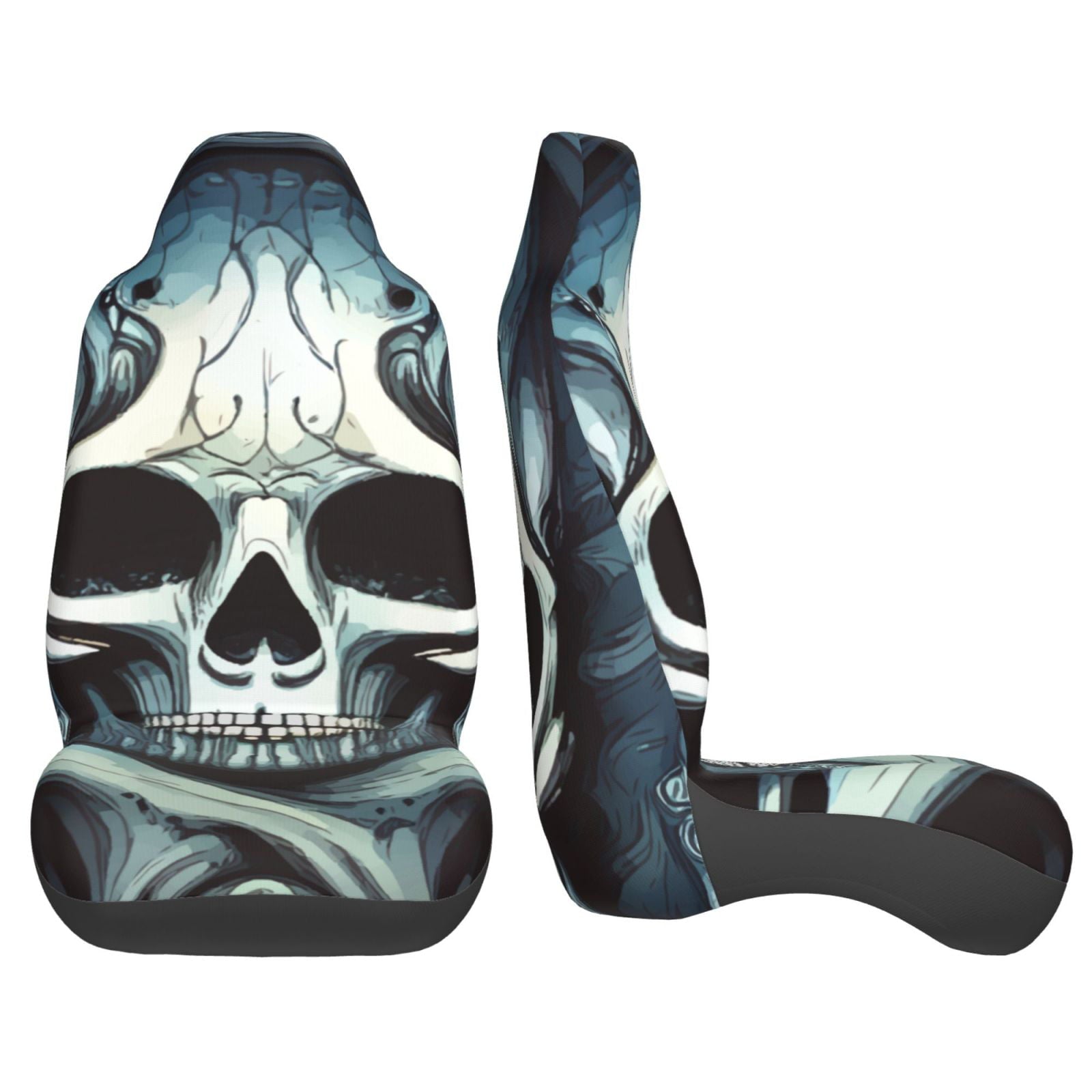 TEQUAN Front Seat Covers, Gothic Death Skull Carving Pattern 2 Piece Car Seat Cover Fit Most Car SUV Truck Van