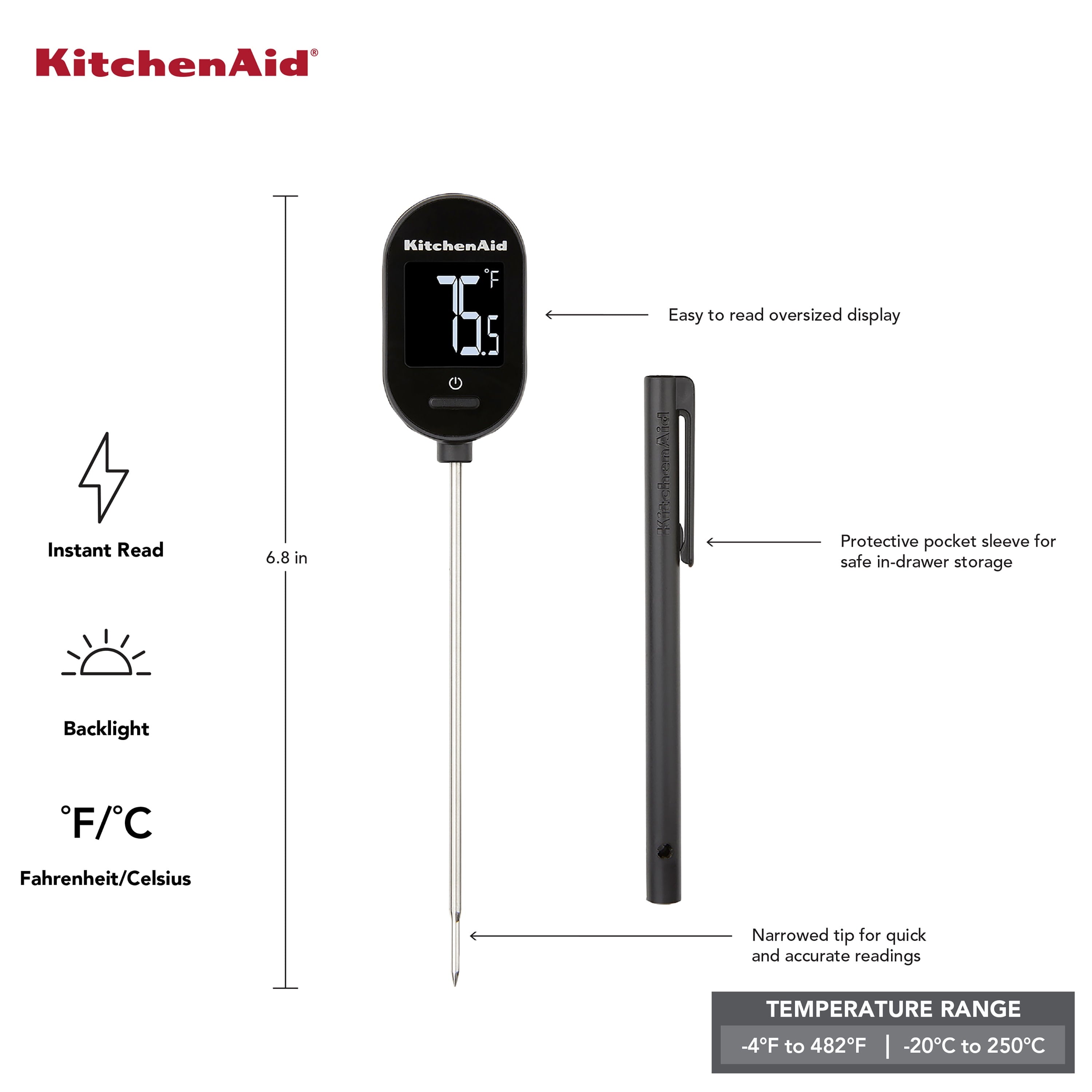 KitchenAid Digital Instant Read Food Stainless Steel Meat and Grill Thermometer Black