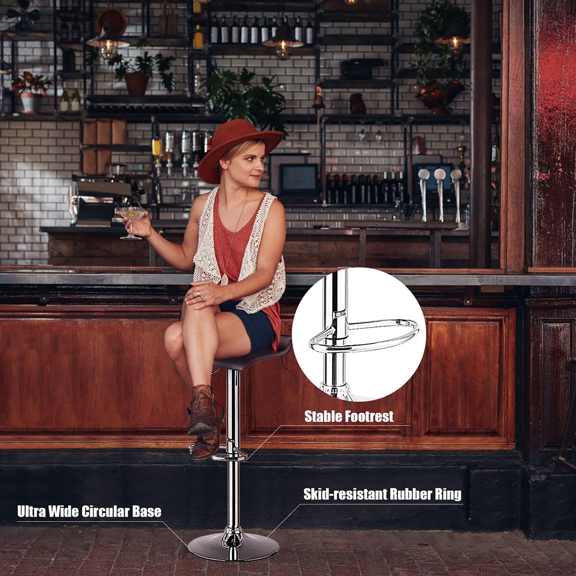 Costway Set of 2 Swivel Bar Stool PU Leather Adjustable Kitchen Counter Bar Chair Coffee