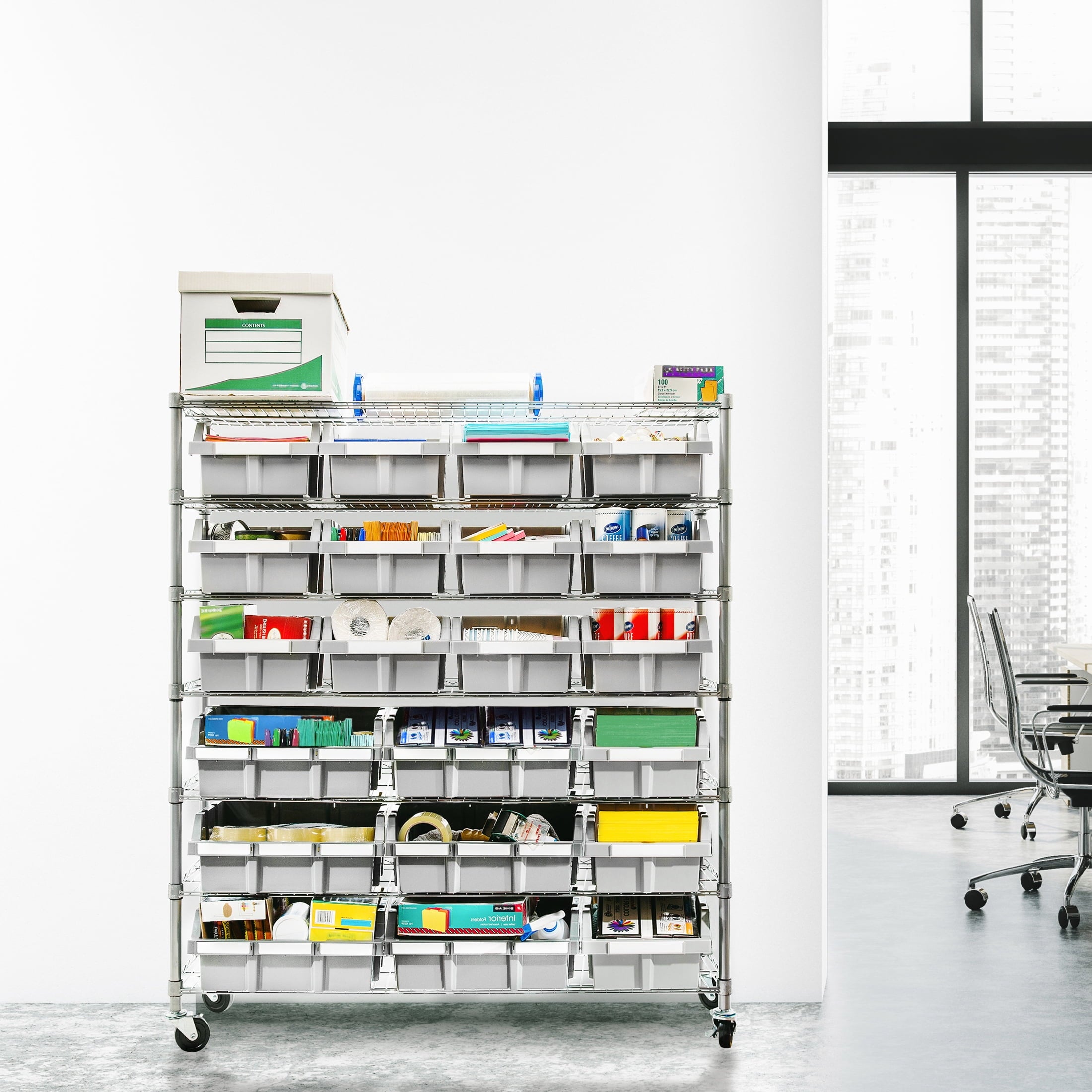 Seville Classics Extra-Wide 7-Tier NSF 21-Bin Rack, 48