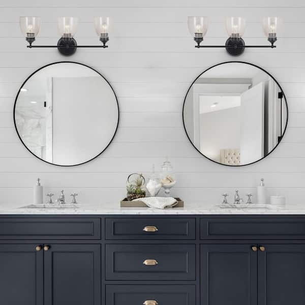 Elsmere 24 in. 3-Light Black Vanity Light, Towel Bar, Towel Ring, Toilet Paper Holder and Towel Hook Bath Set (5-Piece)