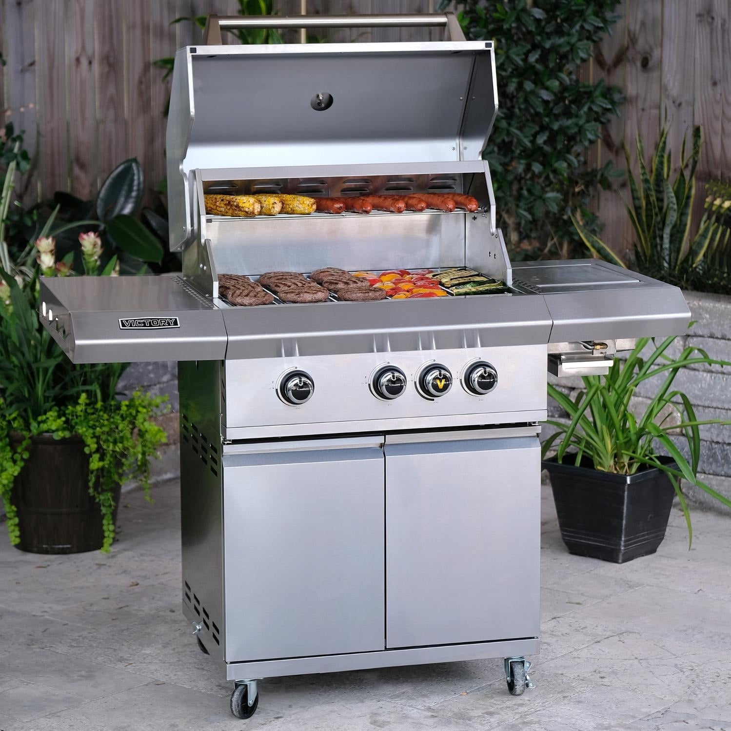 3-Burner Propane Gas Grill With Infrared Side Burner - BBQ-VCT3BSB-LP