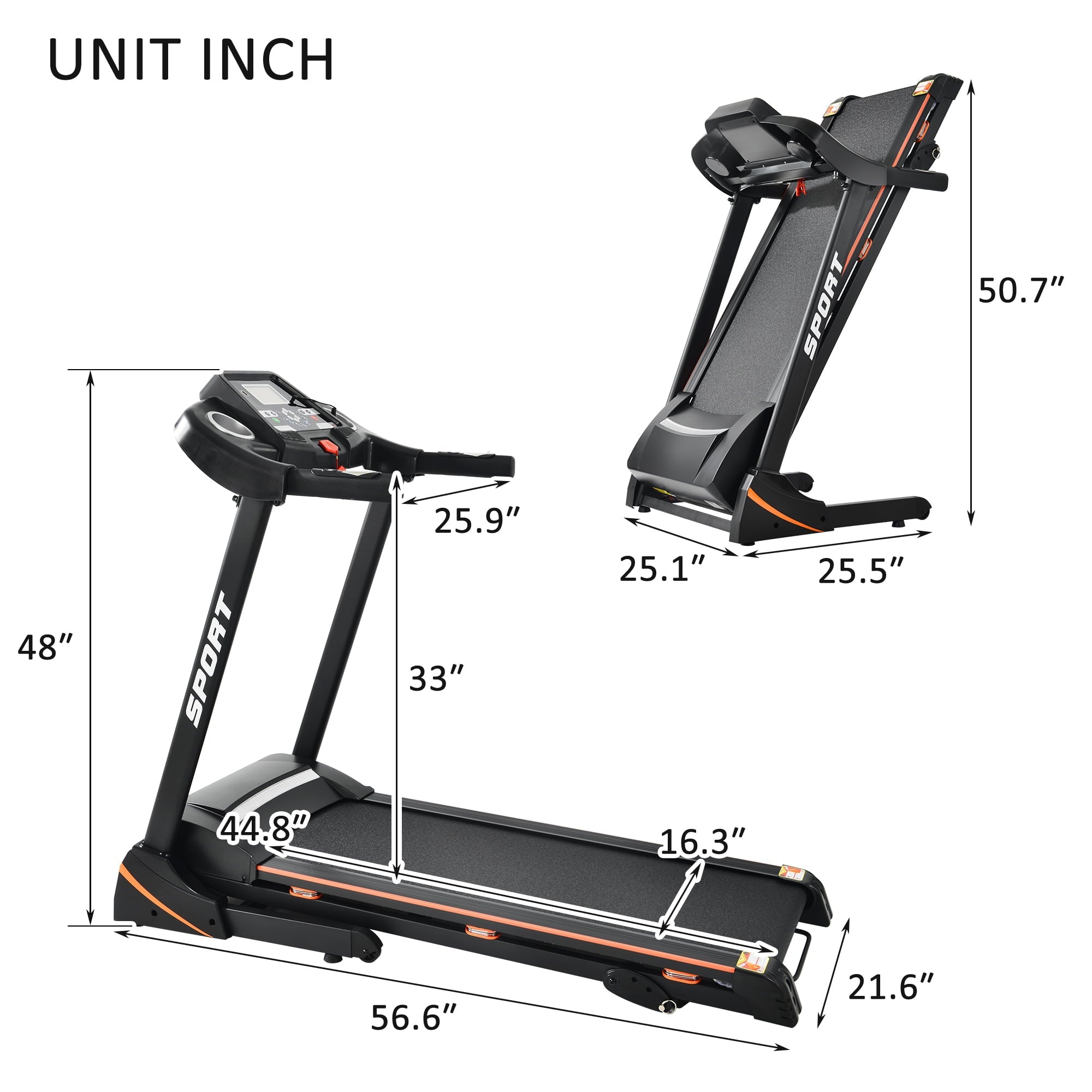 SEGMART Electric Foldable Treadmill w/3 Manual Adjustable Incline, 16.5'' Wide Tread Belt Treadmills for Home, Digital Exercise Machine with 14.8 KM/h Max Speed for Home & Gym Cardio Fitness, S5562