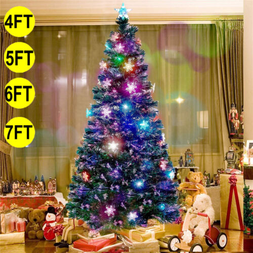 Pre-Lit Fiber Optic Artificial Christmas Tree 4/5/6/7FT & LED Lights Snowflakes