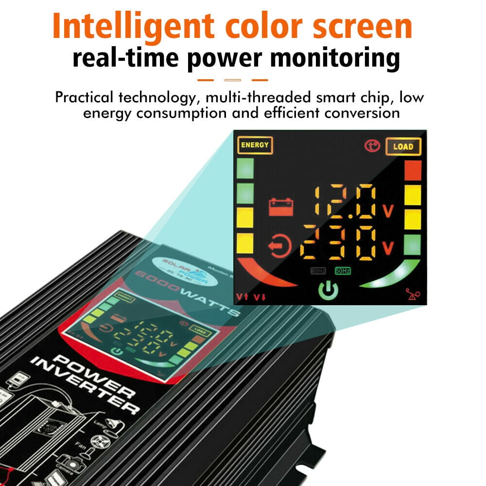 DFITO 6000W Power Inverters,6000W Car Power Inverter, 12v to 110v AC Converter with 1 AC Outlets 4.2A Dual USB Inverter and 1 Car Cigarette Lighter for Truck/RV Power Converter