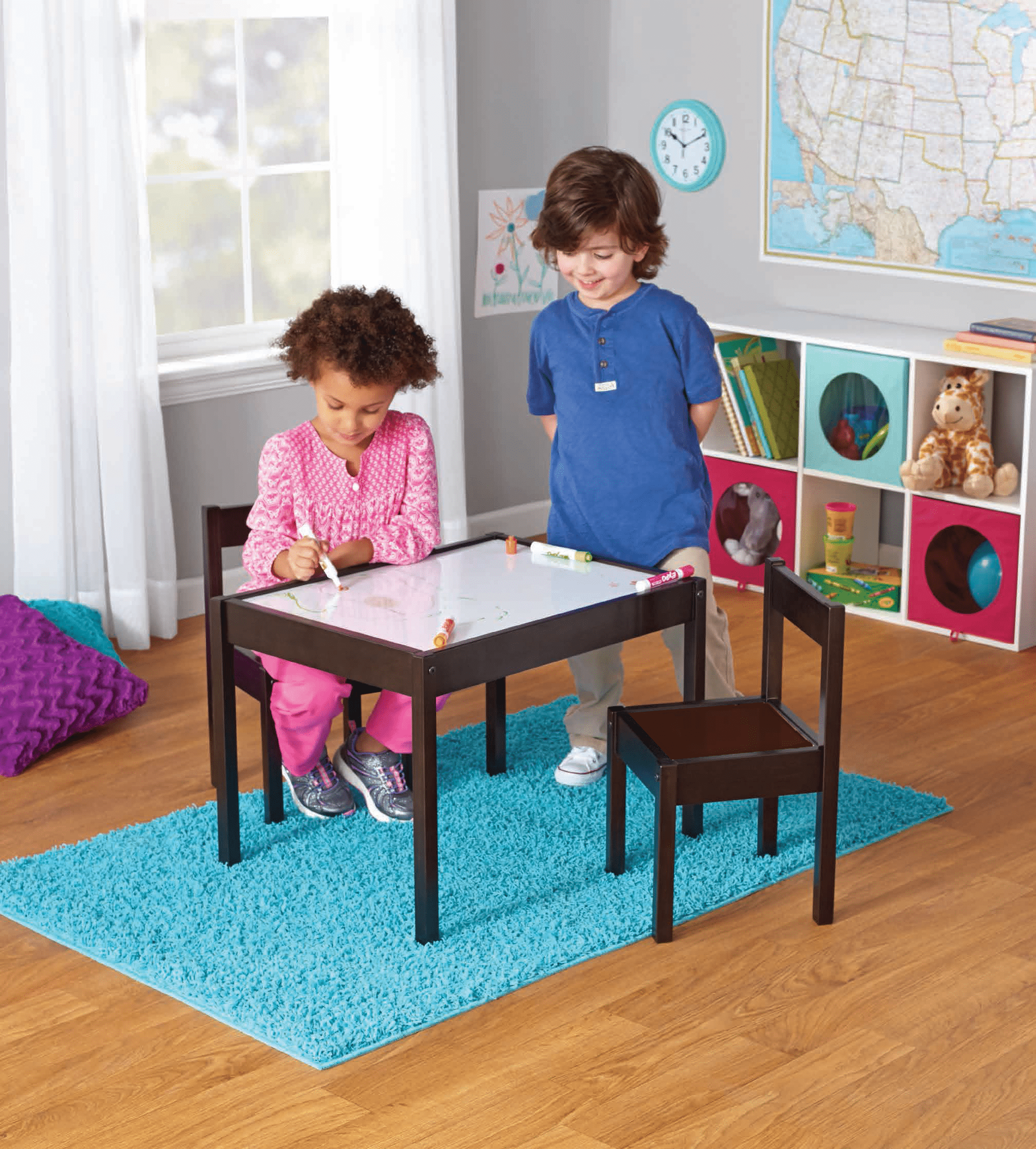 Your Zone 3 Piece Dry Erase Activity Table Play Set, Espresso, 25''x19''x18''