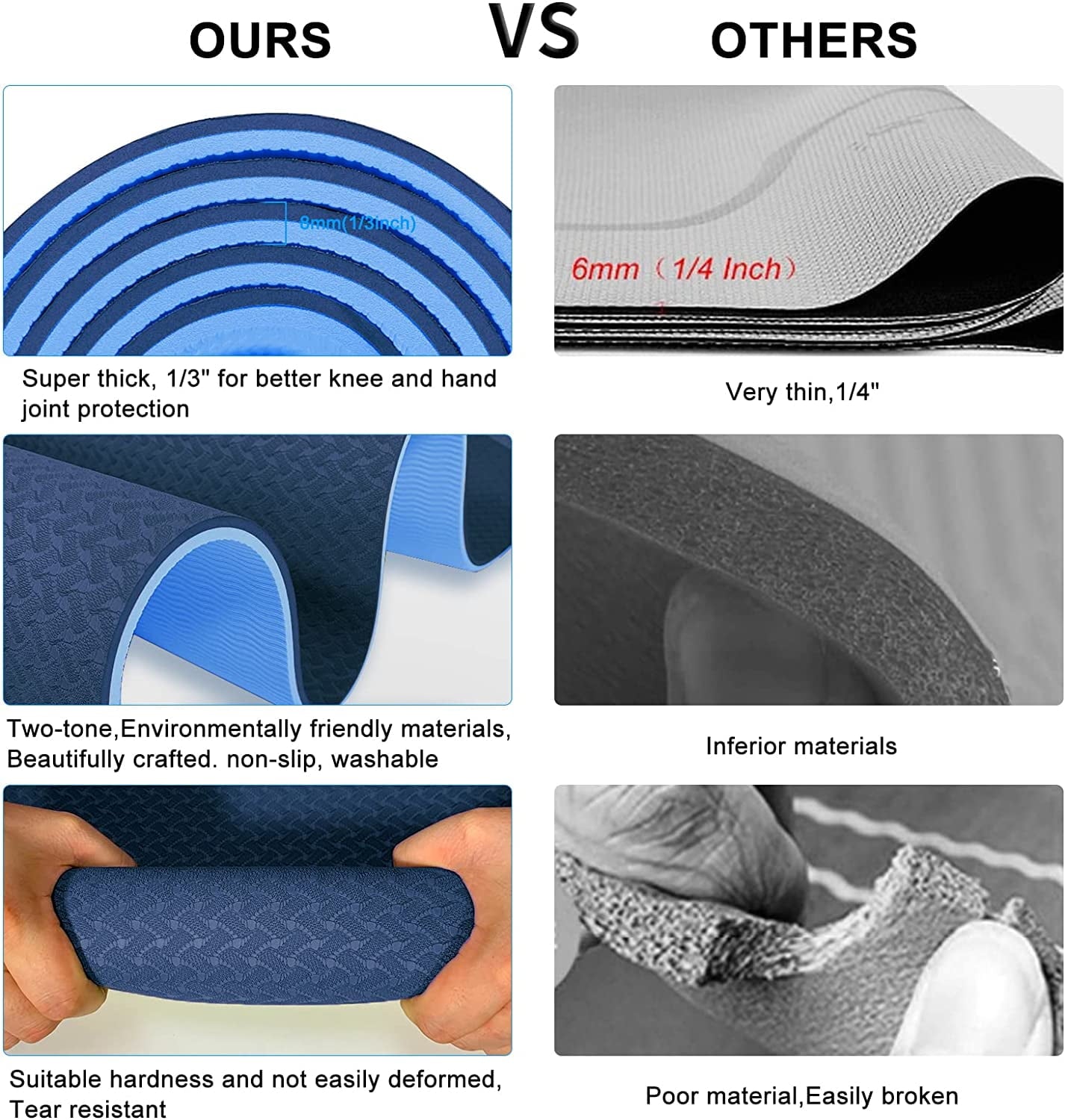 COCOBELA Eco Friendly Yoga Mat, 1/3 inch Extra Thick TPE Non Slip Exercise Mats, 8mm