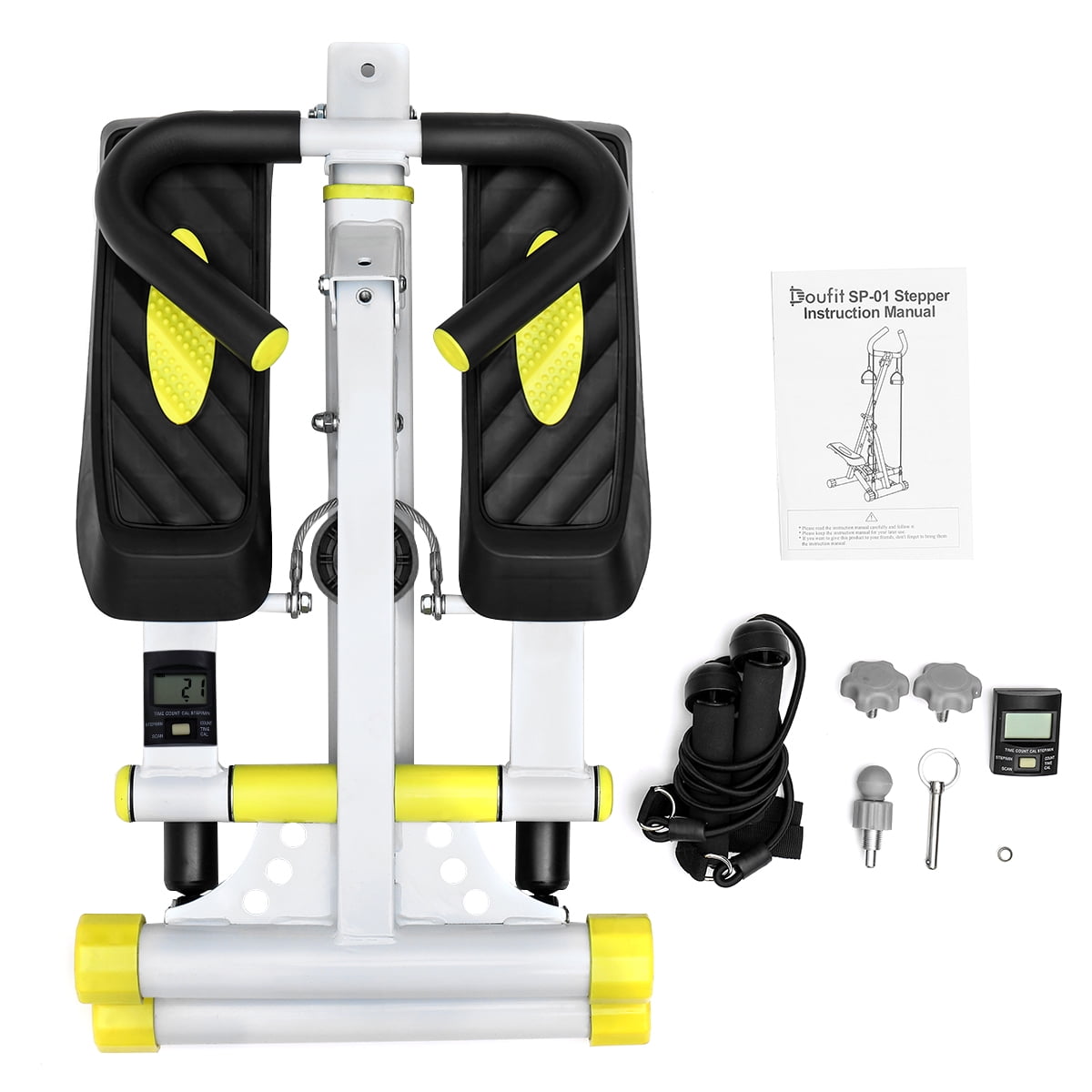 Doufit Stepper for Exercise Machine,  Folding Stair Step Machine Exerciser for Home Use with Resistance Bands and Handle Bar (Unadjustable Resistance)