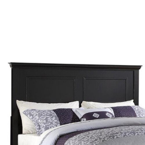 Seamless Wooden Queen Bed, Black- Saltoro Sherpi