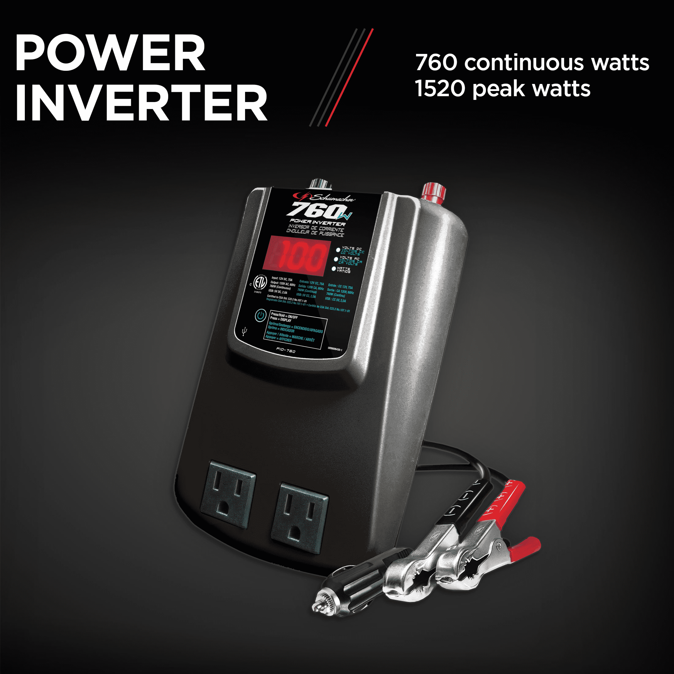 Schumacher 760 Continuous Watt DC-to-AC Power Inverter with AC and USB Outlets