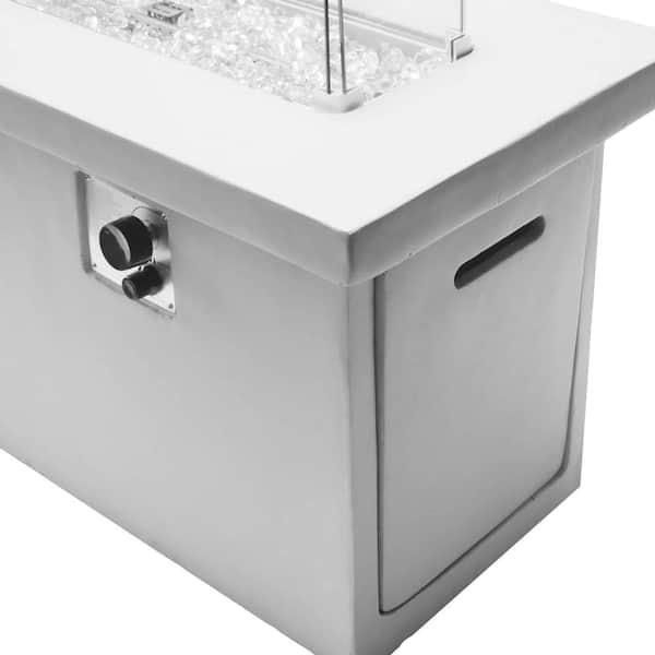 42 Inch x 20 Inch Rectangular MGO Propane Fire Pit Table with Glass Wind Guard, Crystal Glass Beads