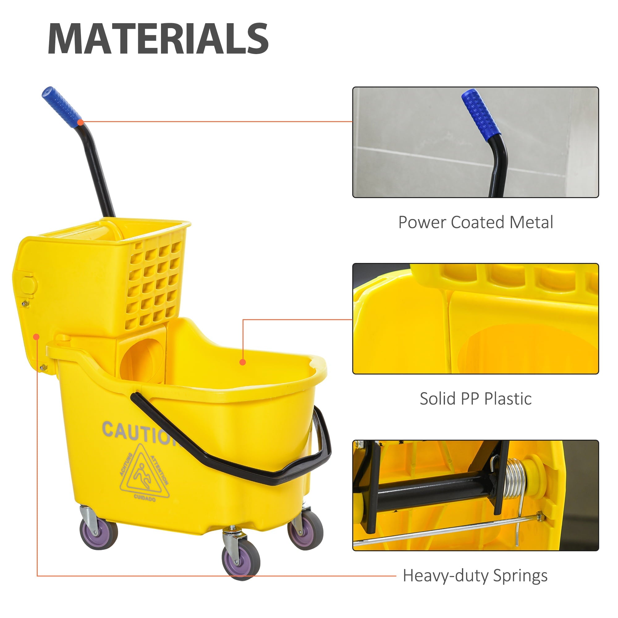 HOMCOM Residential Mop Bucket with Side Press Wringer and Wheels, Yellow