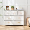 Bigroof 7 Drawer Fabric Dresser Accent White Dresser Chest Storage Organizer for Bedroom with Marbled WoodBoard and Artificial Leather for Living Room, Hallway, Entryway, Closet, Nursery, Kids Bedroom
