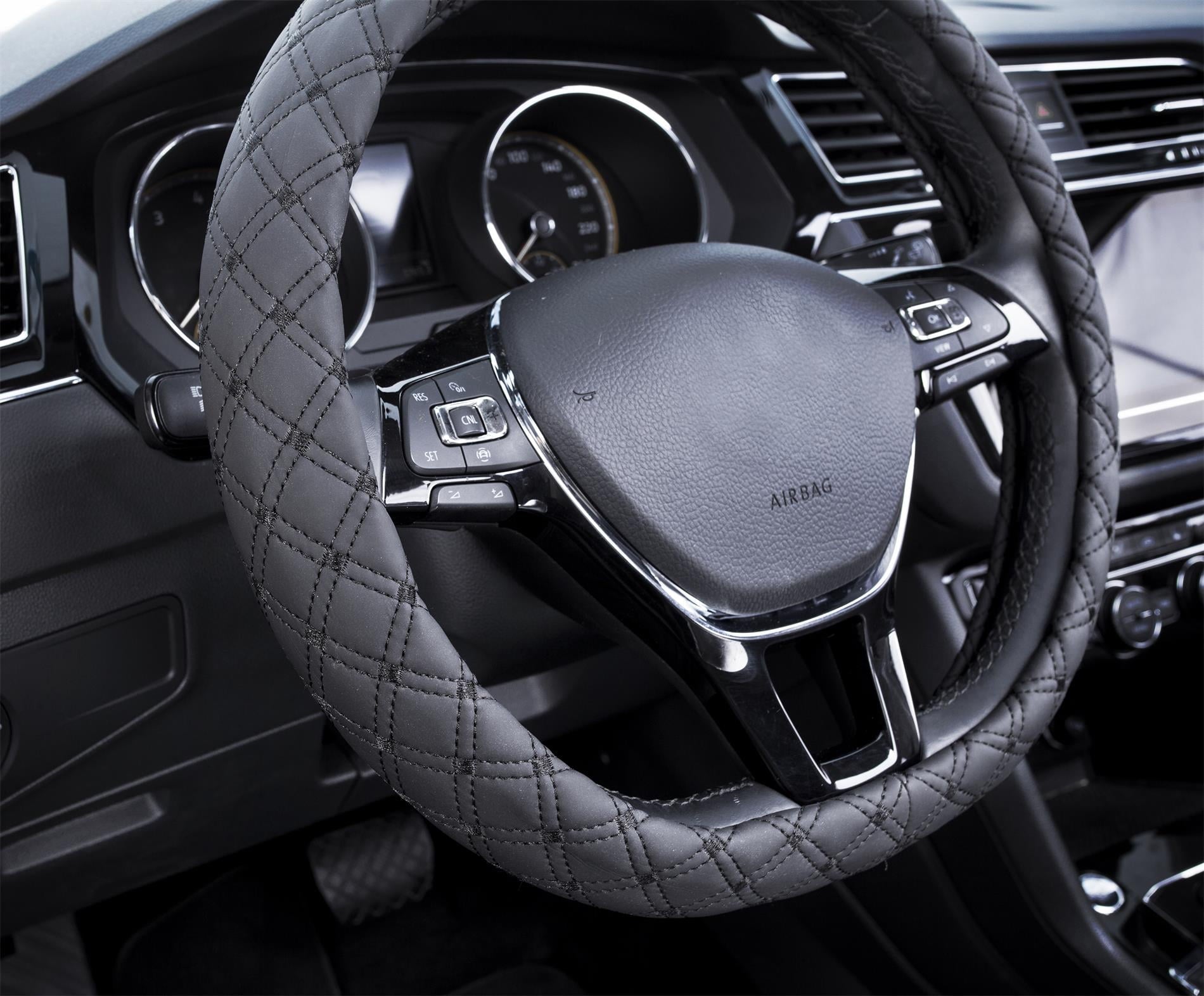 Auto Drive 1PC Car Steering Wheel Cover Diamond Quilt Black - Universal Fit