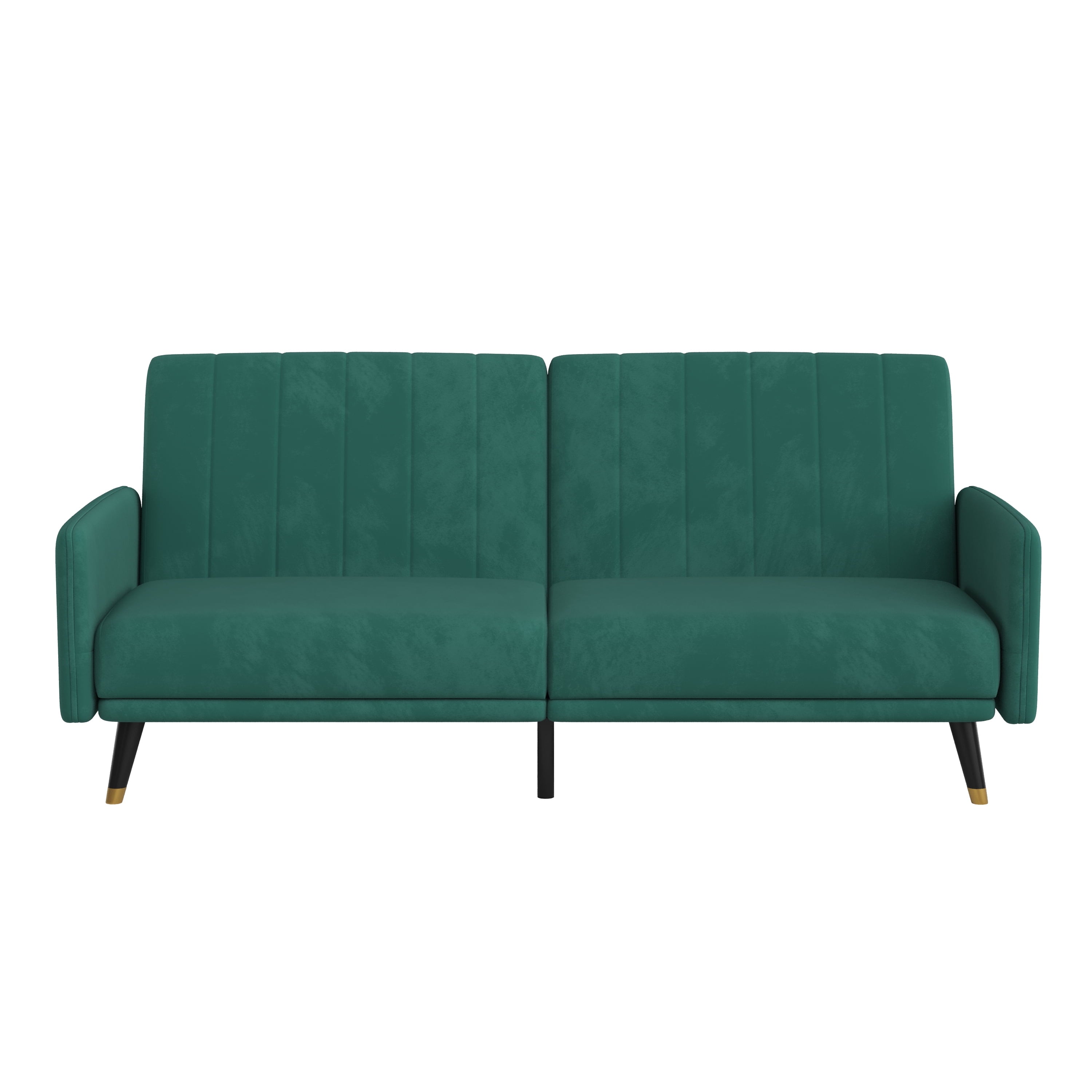 Merrick Lane Mid Century Modern Split-Back Sofa Futon with 3 Recline Positions In Elegant Emerald Velvet Upholstery