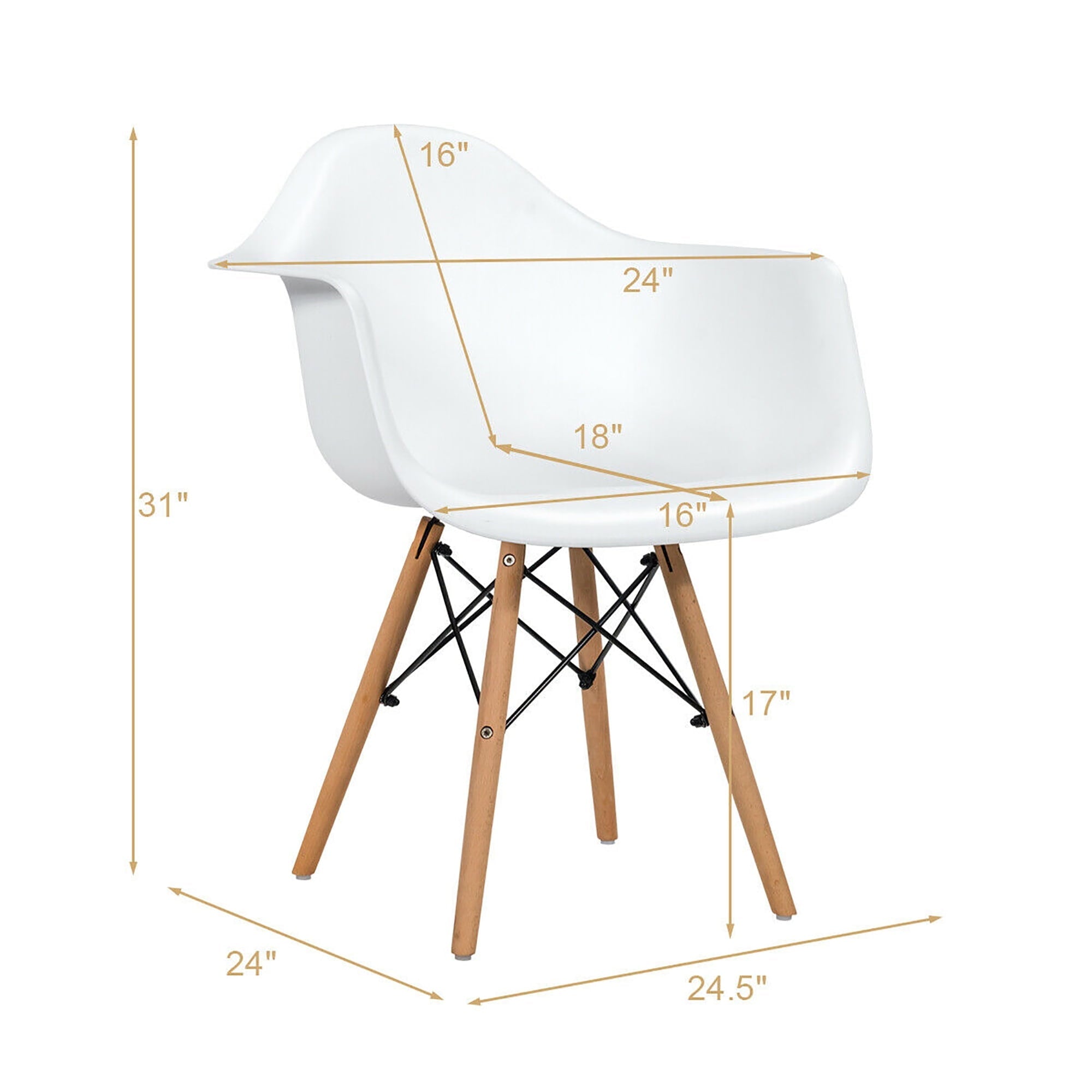 Costway Set of 2 Mid Century Modern Molded Dining Arm Side Chair Wood Legs