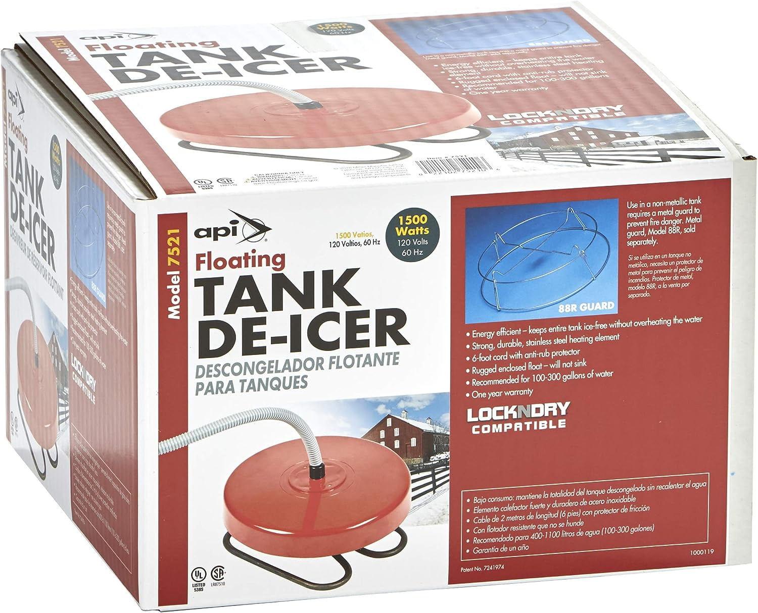 API 7521 Floating 1500 Watt Drinking Water Stock Tank Heater Deicer