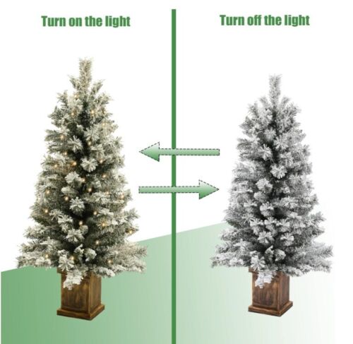 Pre Lit Christmas Tree, 4ft Artificial Christmas Tree with Timer, Flocked Fir