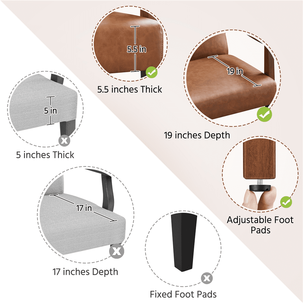 Alden Design Mid-Century Modern Accent Chair with Wooden Frame, Warm Brown Faux Leather