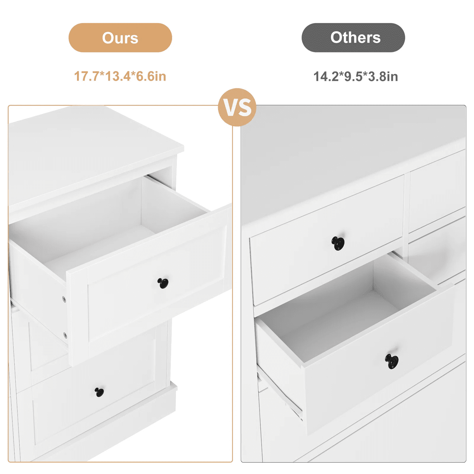 Homfa 6 Drawer Double Dresser White, Wood Storage Cabinet for Living Room, Chest of Drawers for Bedroom